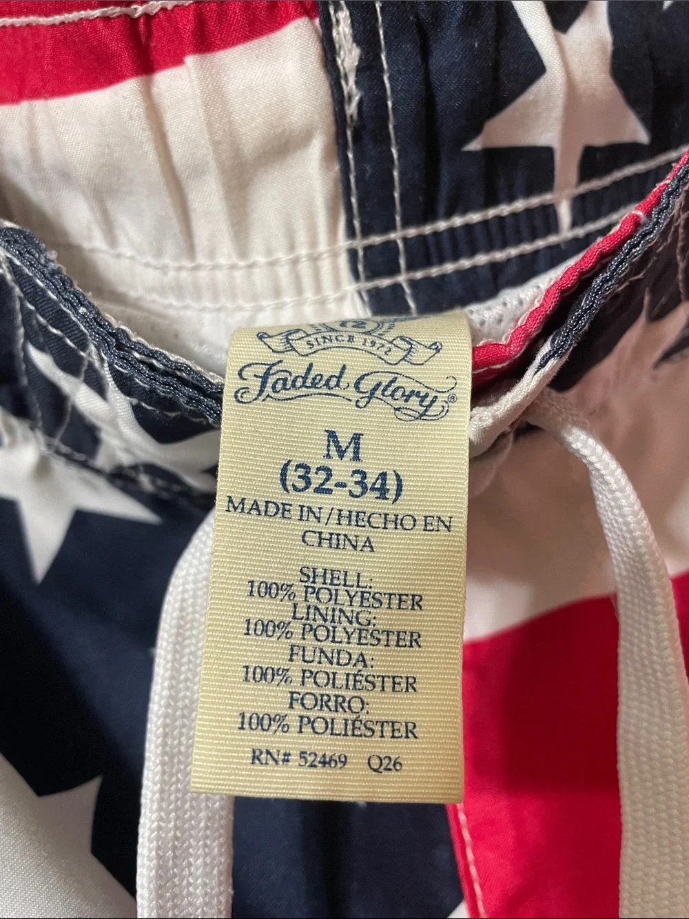 Faded Glory Red White Blue Star & Stripe Swim Shorts